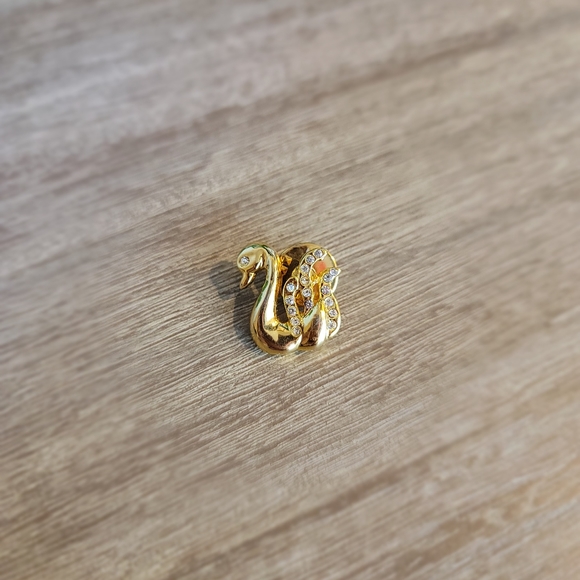VTG Gold Swan Rhinestone Pin - Picture 2 of 4